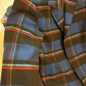 Checked Plaid Trench Coat - Blue & Black